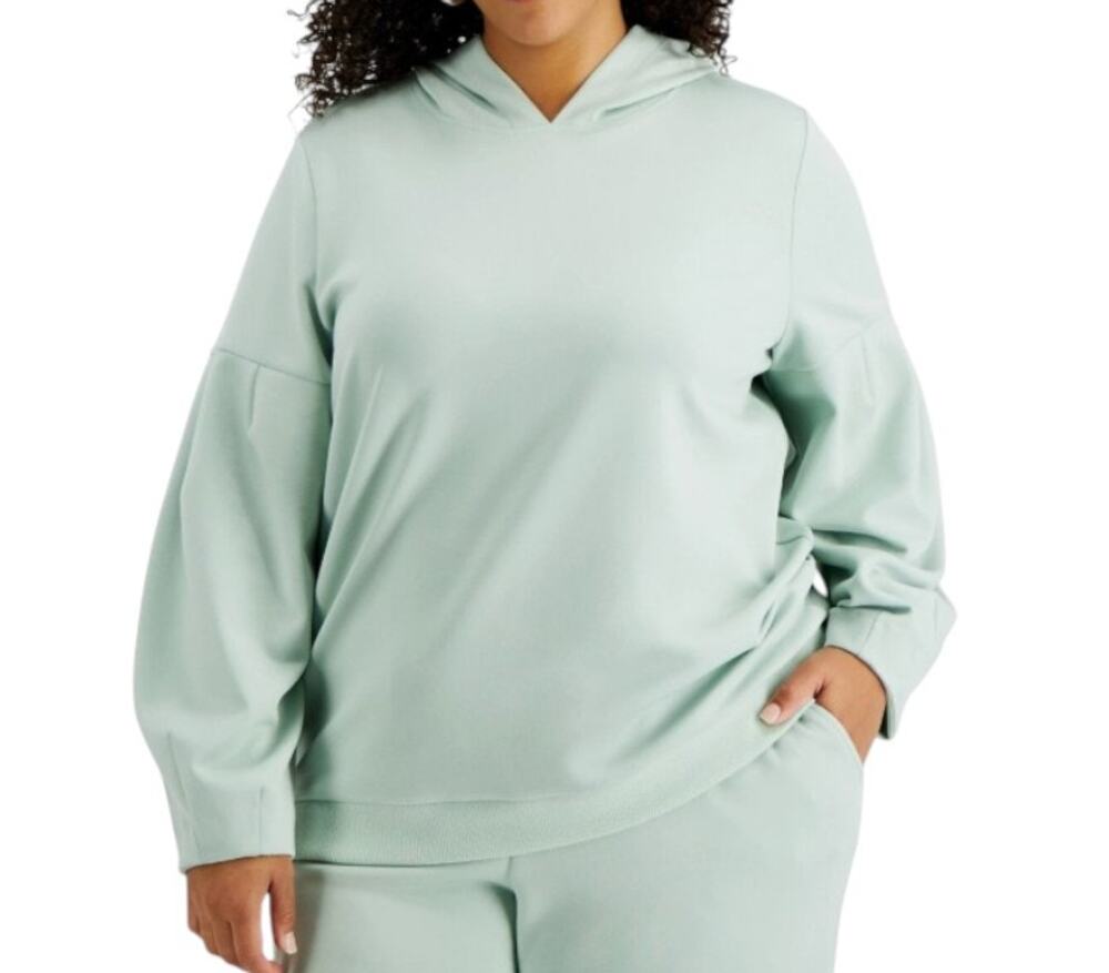 Alfani Women's Size 2X Hoodie Sweatshirt Scuba Balloon-Sleeve Foam Green Cozy